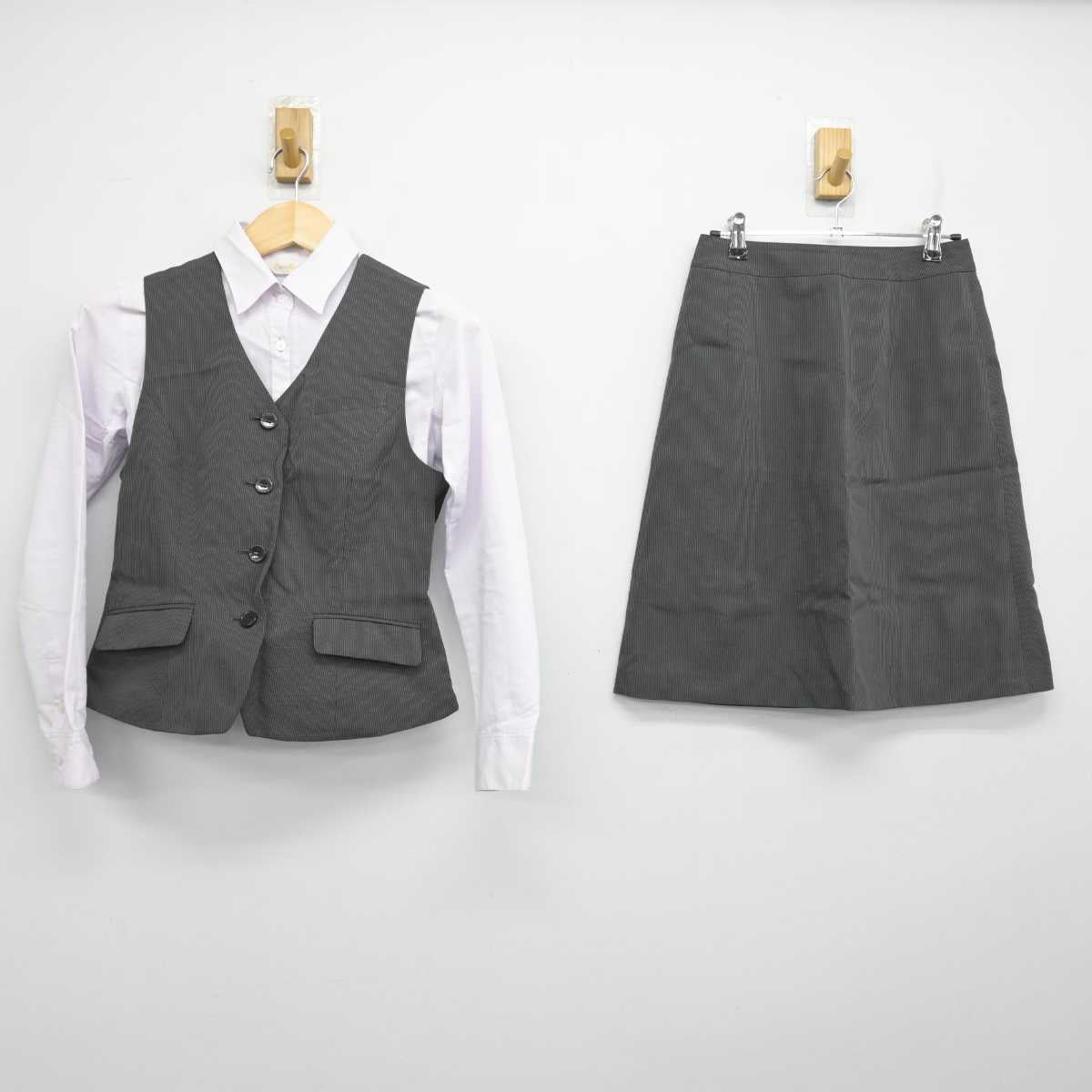 【中古】 事務服 女子制服 3点 (ベスト・ブラウス・スカート) sf056741