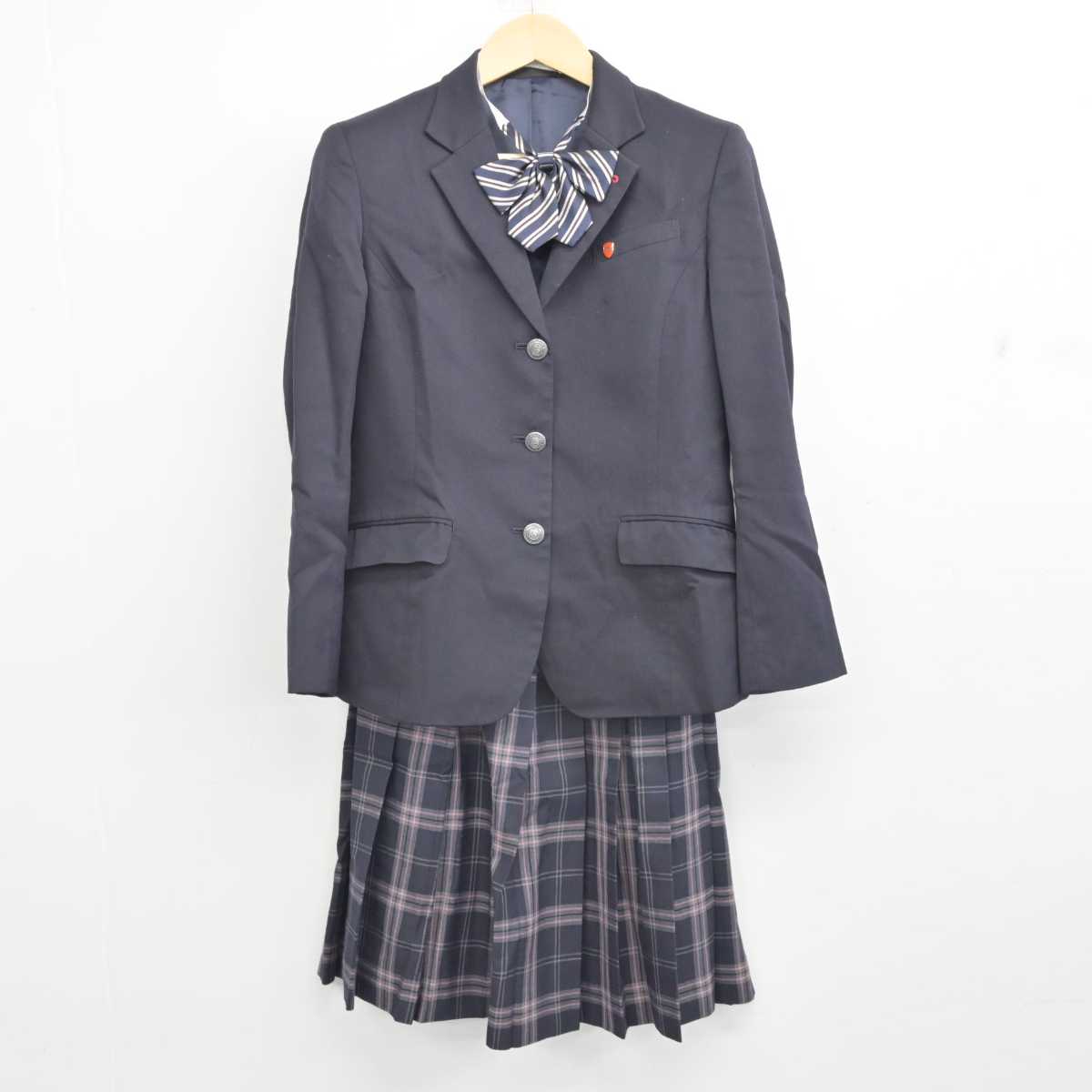 【中古】福岡県 大牟田高等学校 女子制服 6点 (ブレザー・ニットベスト・スカート) sf056955