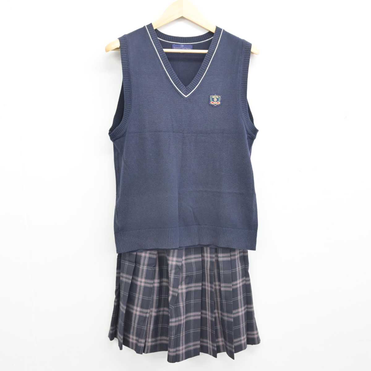 【中古】福岡県 大牟田高等学校 女子制服 6点 (ブレザー・ニットベスト・スカート) sf056955