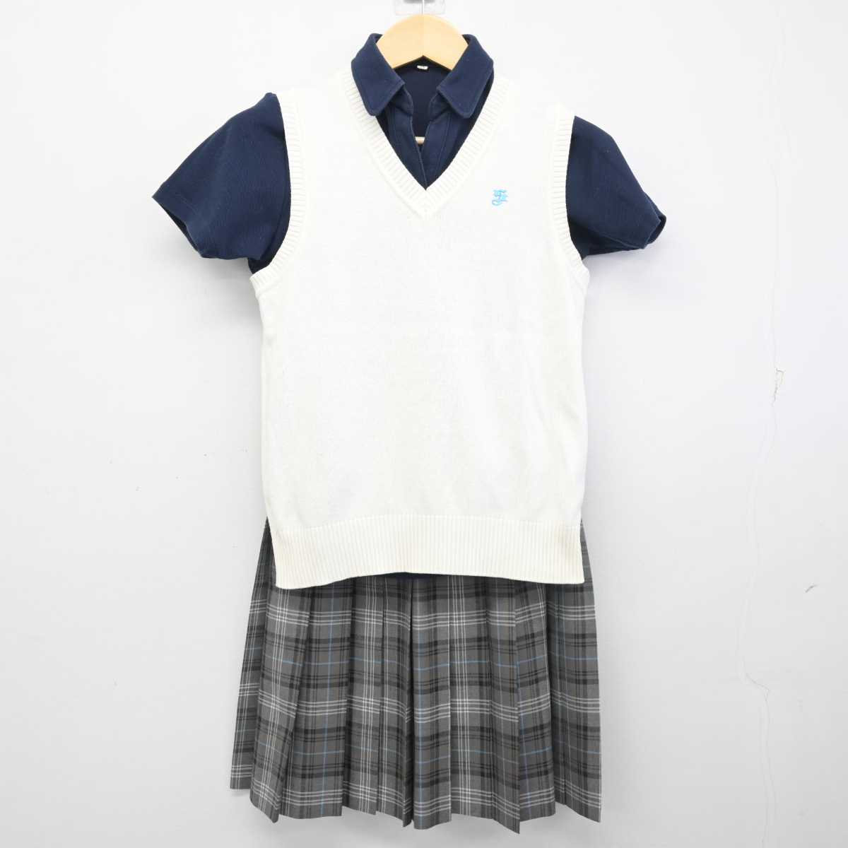 【中古】埼玉県 淑徳与野高等学校 女子制服 3点 (ニットベスト・シャツ・スカート) sf056996