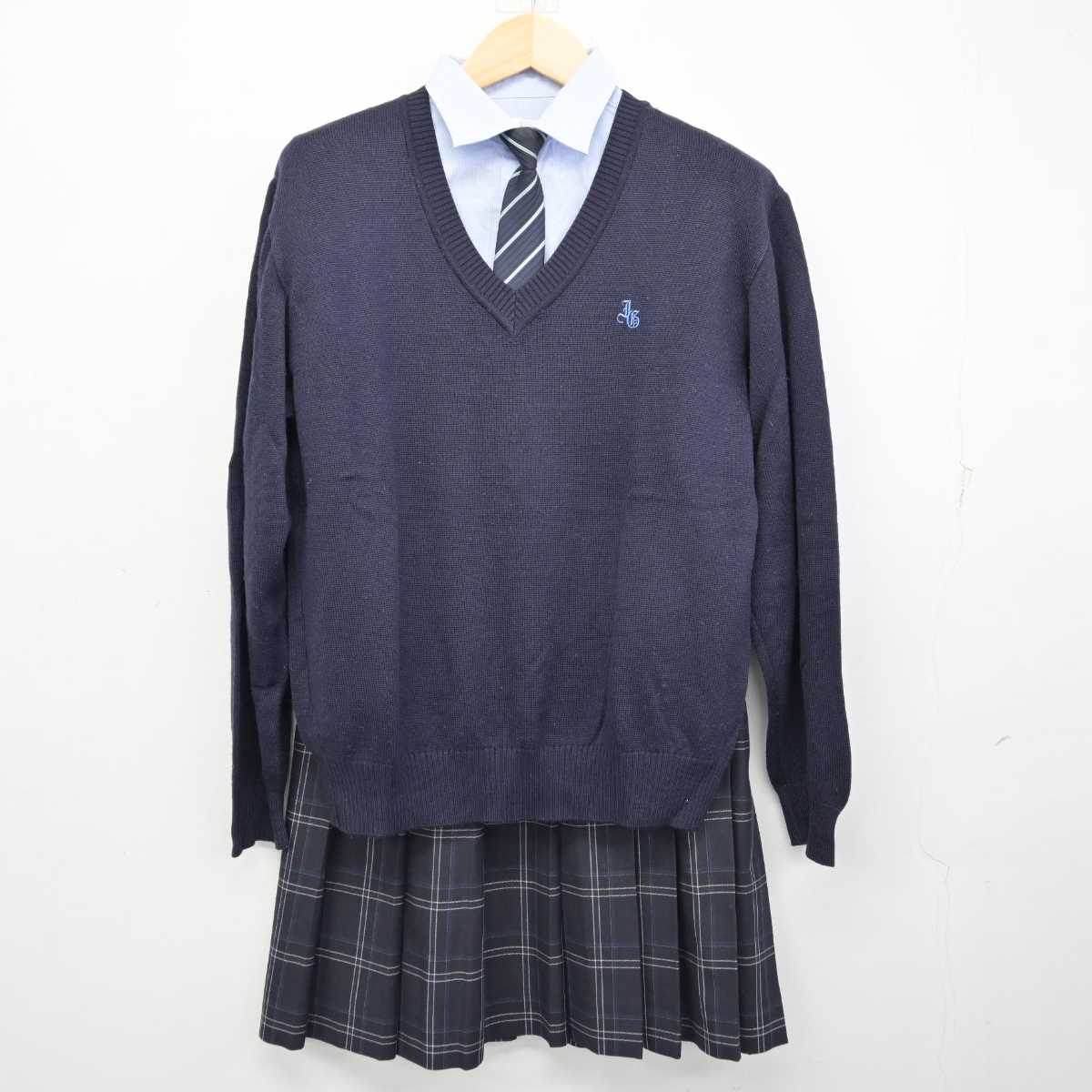 【中古】岩手県 一関学院高等学校 女子制服 5点 (ブレザー・ニット・シャツ・スカート) sf057002