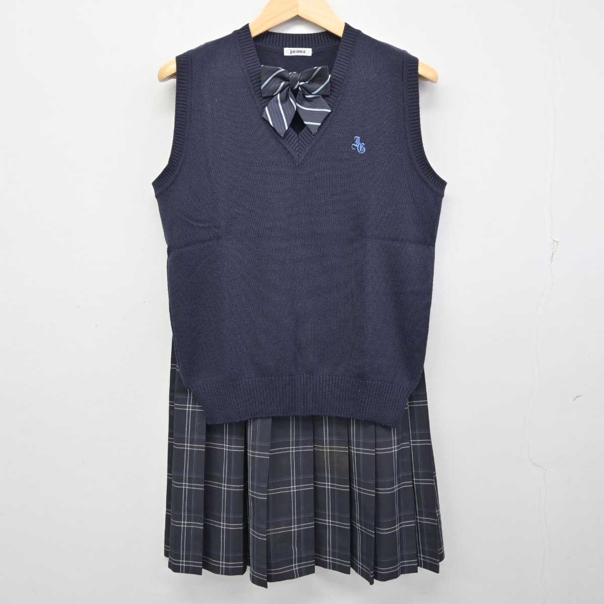 【中古】岩手県 一関学院高等学校 女子制服 3点 (ニットベスト・スカート) sf057003