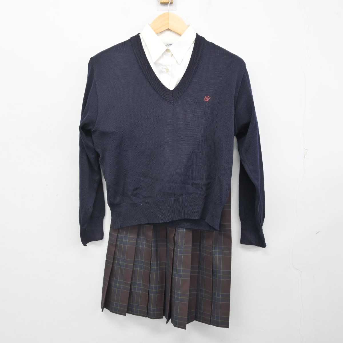 【中古】岡山県 高松農業高等学校 女子制服 3点 (ニット・シャツ・スカート) sf057194