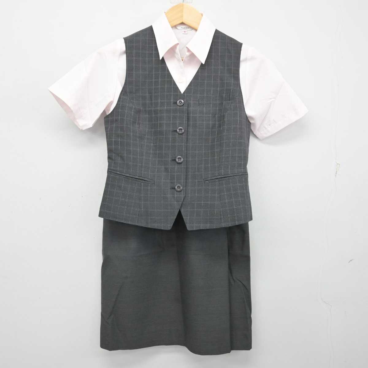 【中古】 事務服 女子制服 4点 (ベスト・シャツ・スカート) sf057265