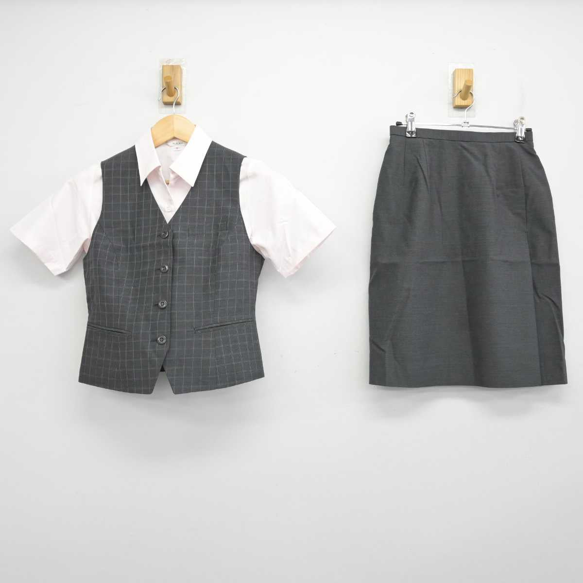 【中古】 事務服 女子制服 4点 (ベスト・シャツ・スカート) sf057265