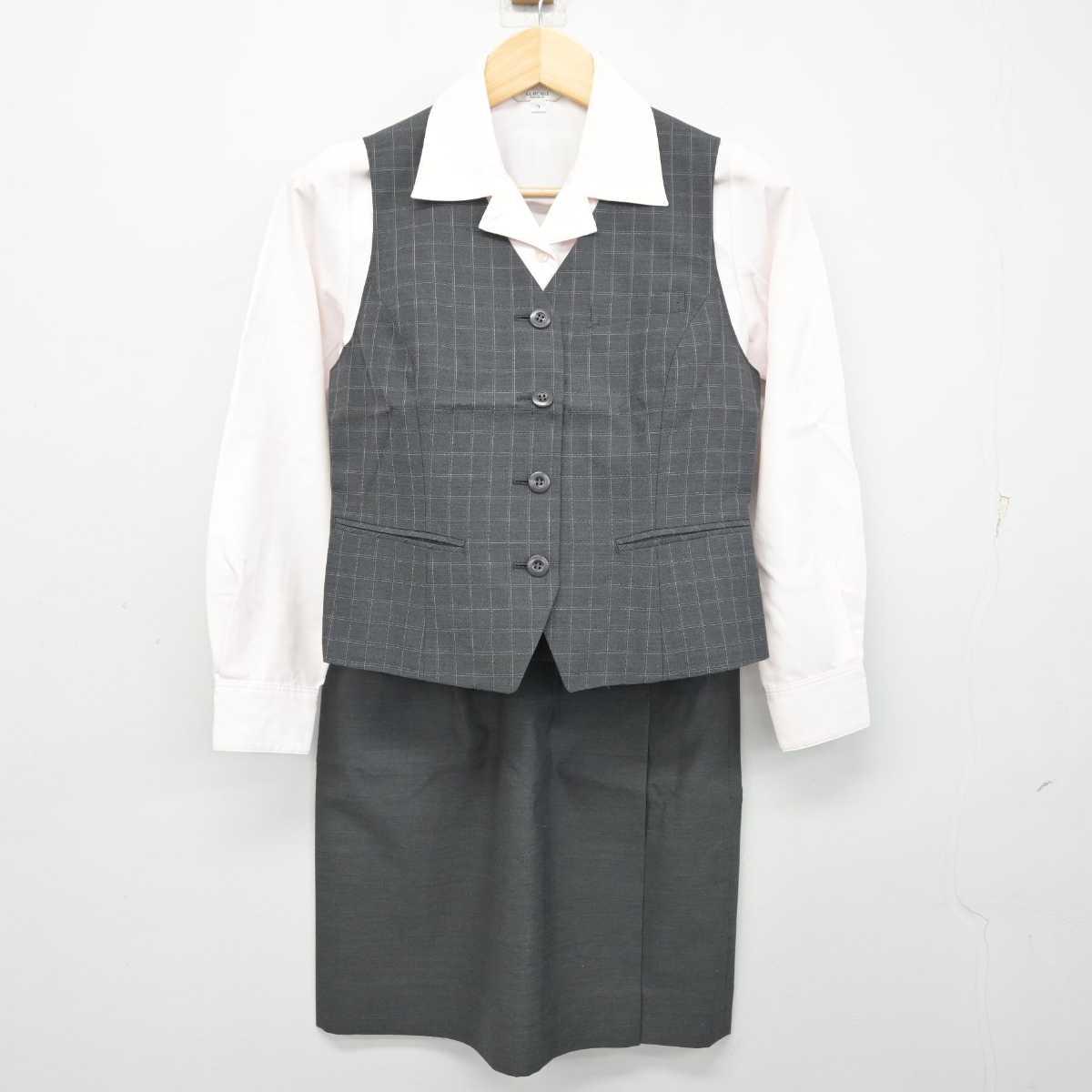 【中古】 事務服 女子制服 3点 (ベスト・シャツ・スカート) sf057267