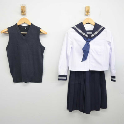 【中古】富山県 小杉中学校 女子制服 4点 (セーラー服・ニットベスト・スカート) sf057405