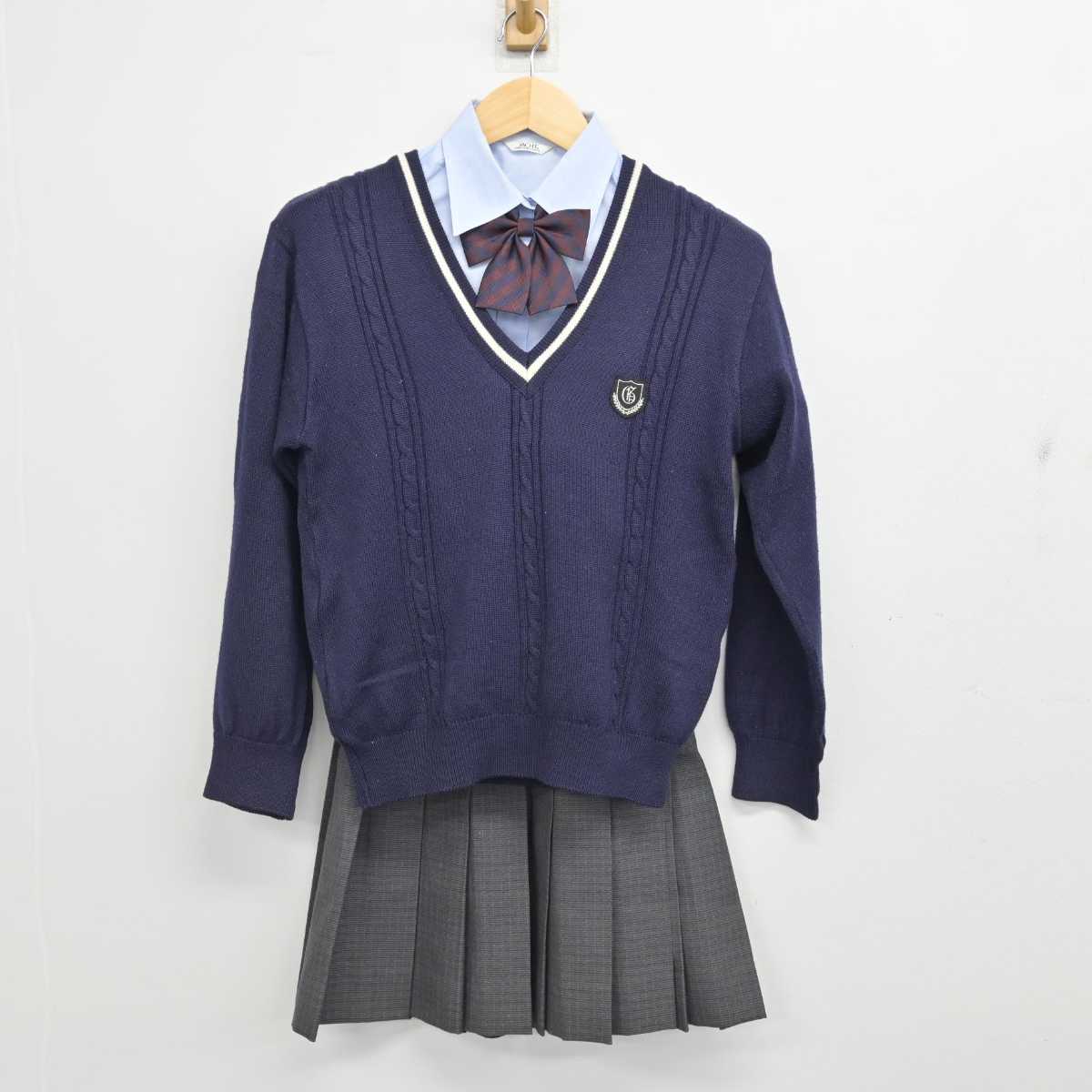 【中古】愛知県 蒲郡高等学校 女子制服 5点 (ブレザー・ニット・シャツ・スカート) sf057465