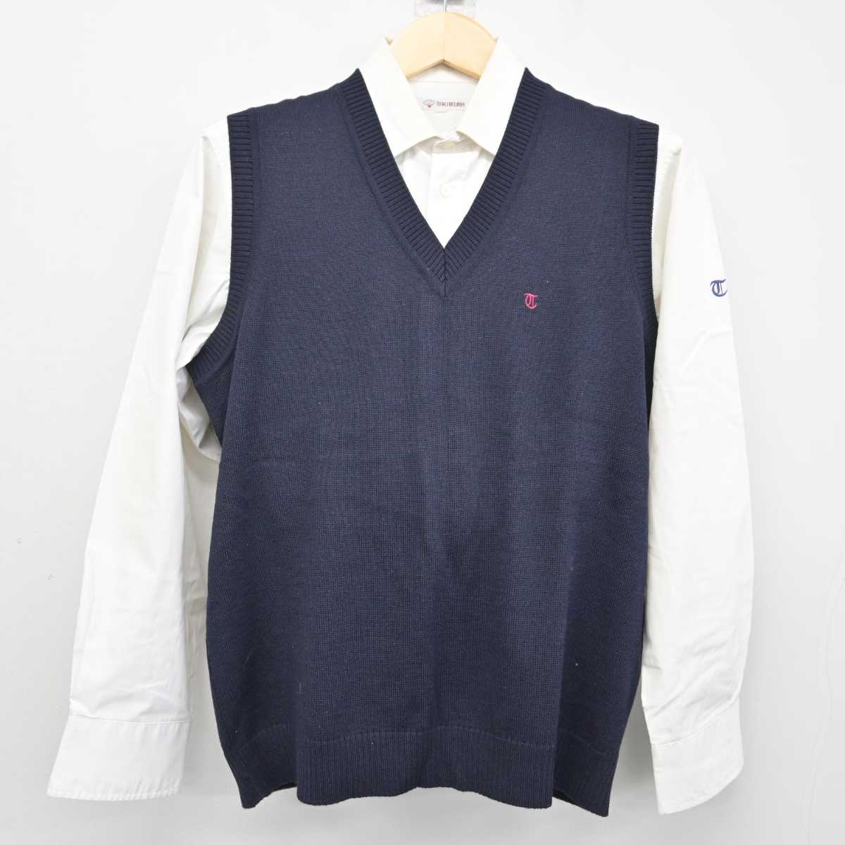 【中古】愛知県 名古屋経済大学高蔵高等学校 男子制服 2点 (ニットベスト・シャツ) sf057759