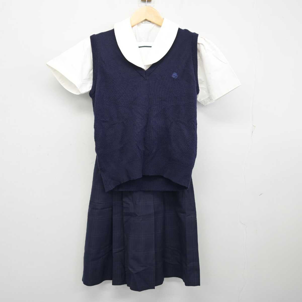 【中古】東京都 聖徳学園中学・高等学校 女子制服 3点 (ニットベスト・シャツ・スカート) sf057861