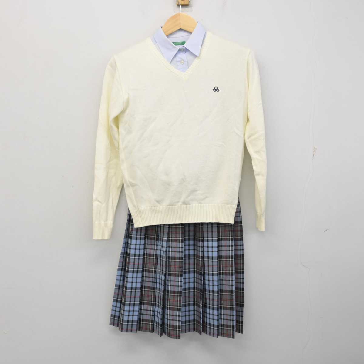 【中古】大阪府 四條畷学園中学校 女子制服 3点 (ニット・シャツ・スカート) sf057915