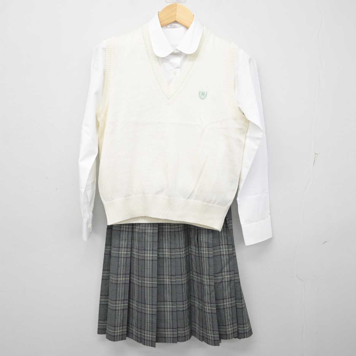 【中古】大阪府 交野高等学校 女子制服 3点 (ニットベスト・シャツ・スカート) sf058159