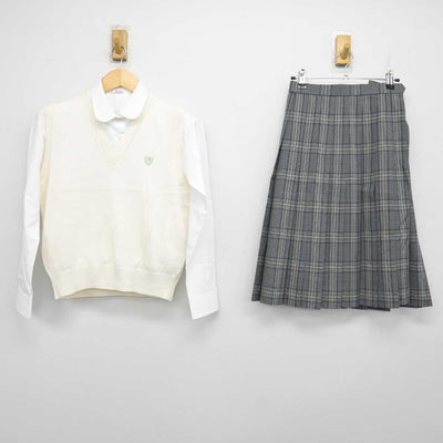 【中古】大阪府 交野高等学校 女子制服 3点 (ニットベスト・シャツ・スカート) sf058159