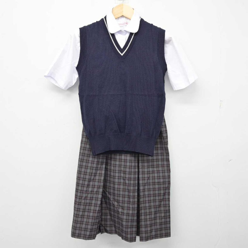 【中古】兵庫県 烏帽子中学校 女子制服 3点 (ニットベスト・シャツ・スカート) sf058171