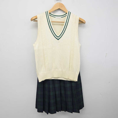 【中古】千葉県 東邦大学付属 東邦中学校・高等学校 女子制服 3点 (ニットベスト・スカート・スカート) sf058641