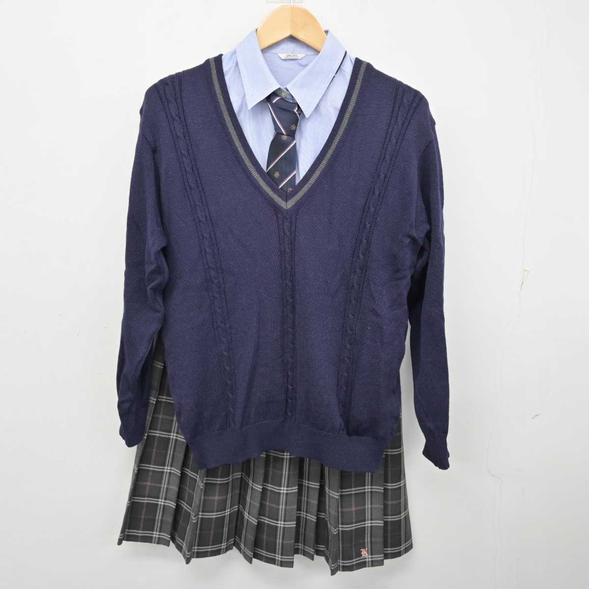 【中古】栃木県 上三川高等学校 女子制服 5点 (ブレザー・ニット・シャツ・スカート) sf058727