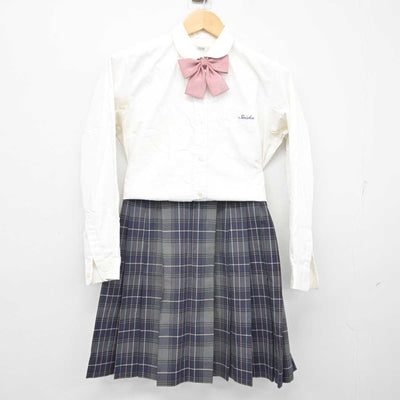 【中古】岡山県 岡山学芸館清秀中学校・高等部 女子制服 4点 (シャツ・スカート) sf058923