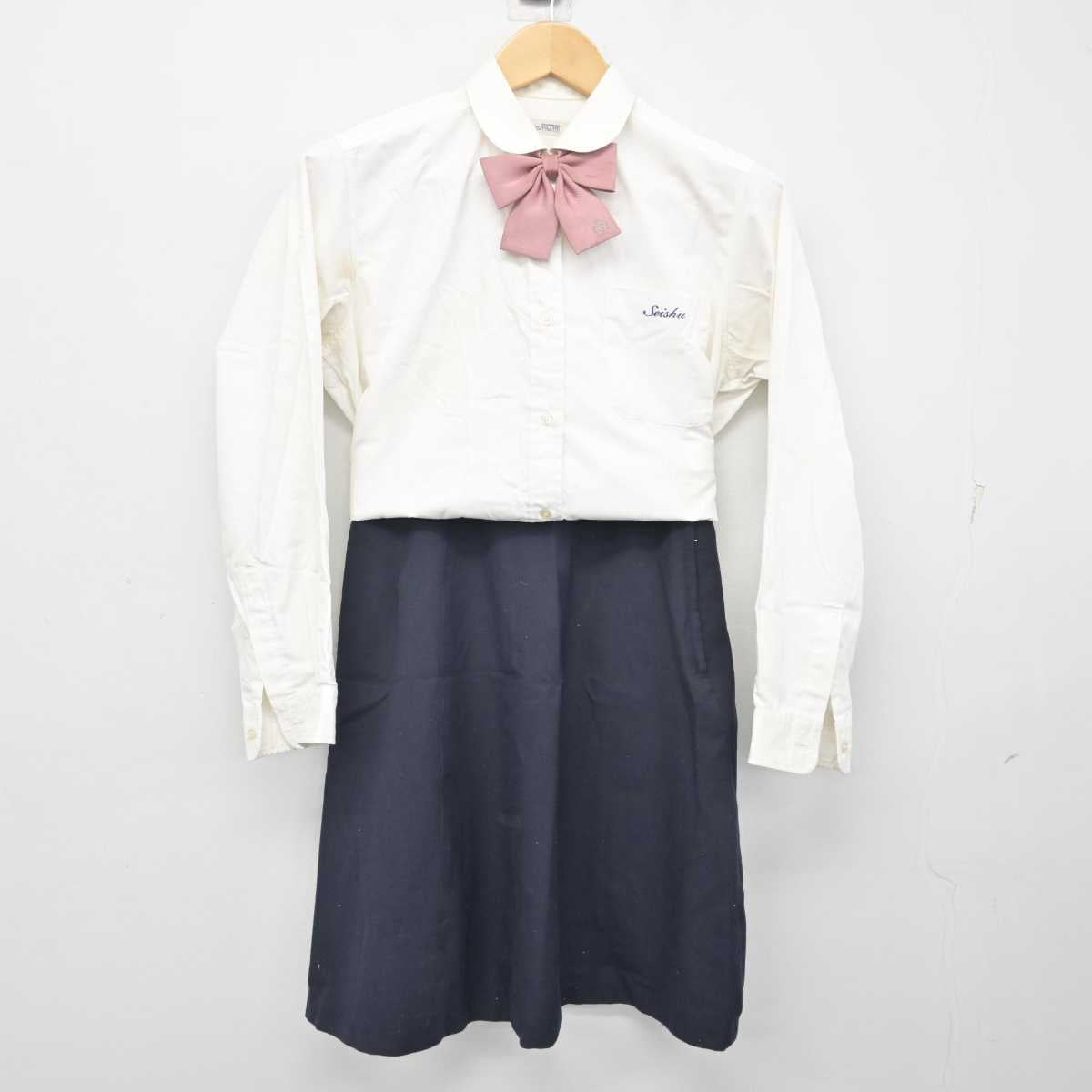 【中古】岡山県 岡山学芸館清秀中学校・高等部 女子制服 4点 (シャツ・スカート) sf058923