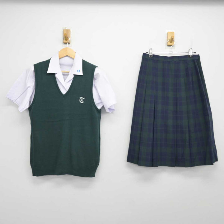 中古】東京都 寺島中学校 女子制服 3点 (ニットベスト・シャツ