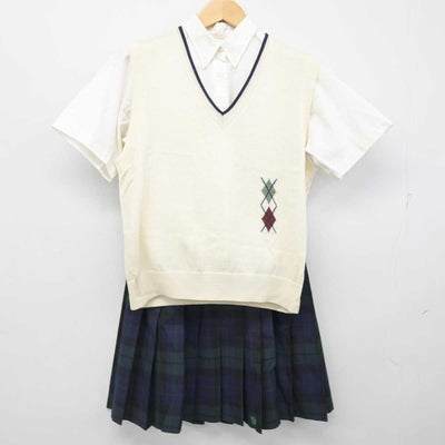 【中古】愛知県 愛知みずほ大学瑞穂高等学校 女子制服 4点 (ニットベスト・シャツ・スカート) sf059119