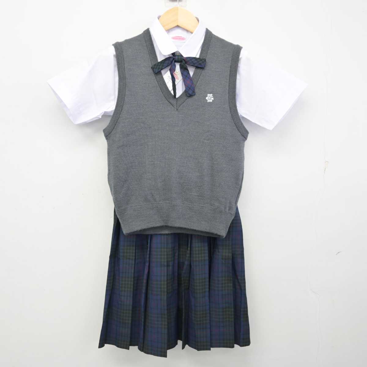 【中古】東京都 江戸川女子中学校 女子制服 4点 (ニットベスト・シャツ・スカート) sf059261