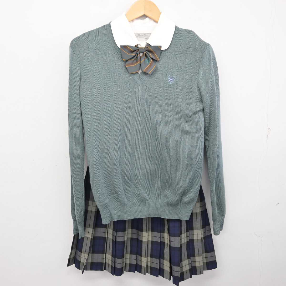 【中古】福岡県 西南学院高等学校 女子制服 5点 (ブレザー・ニット・シャツ・スカート) sf059509