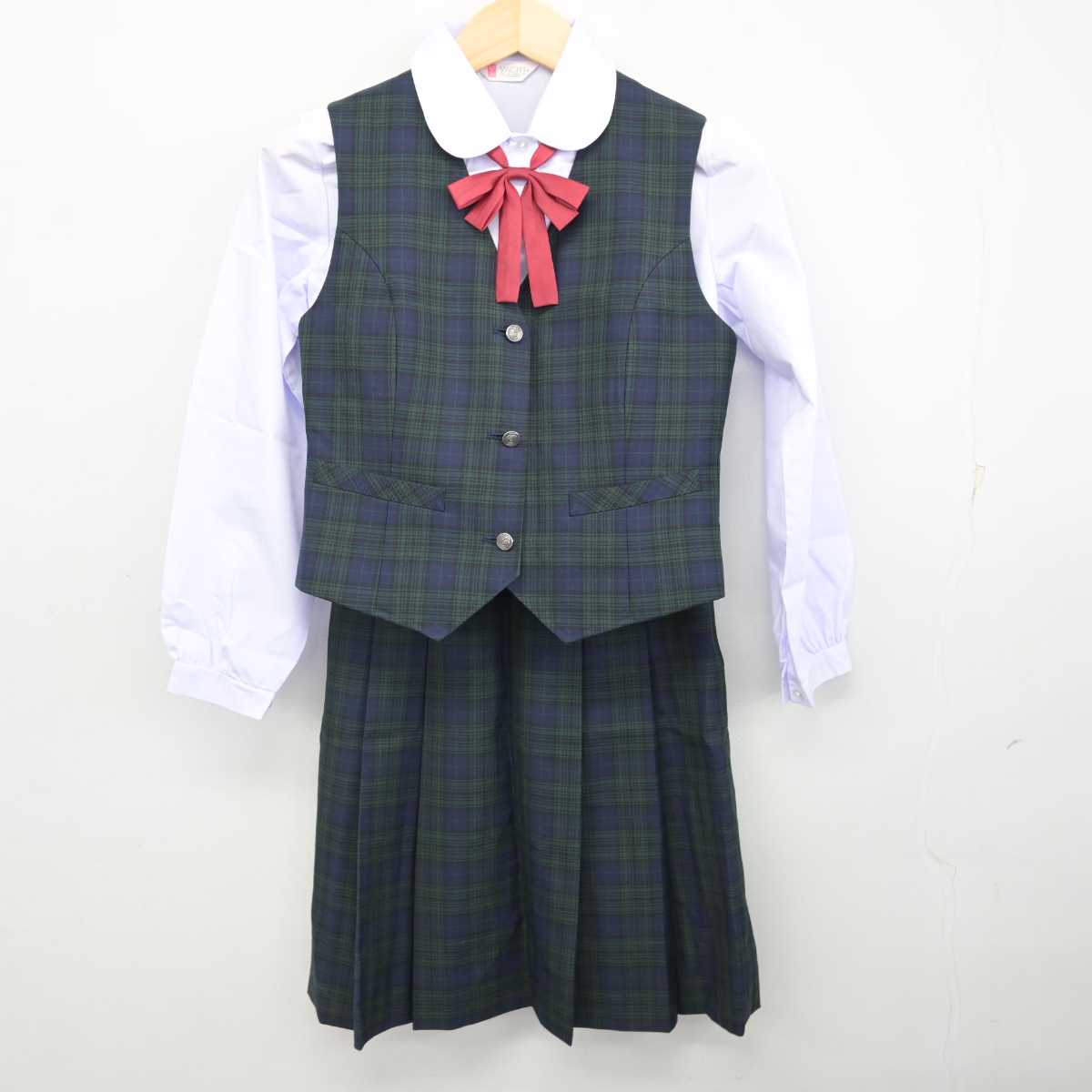 【中古】栃木県 上河内中学校 女子制服 5点 (ブレザー・ベスト・シャツ・スカート) sf059513