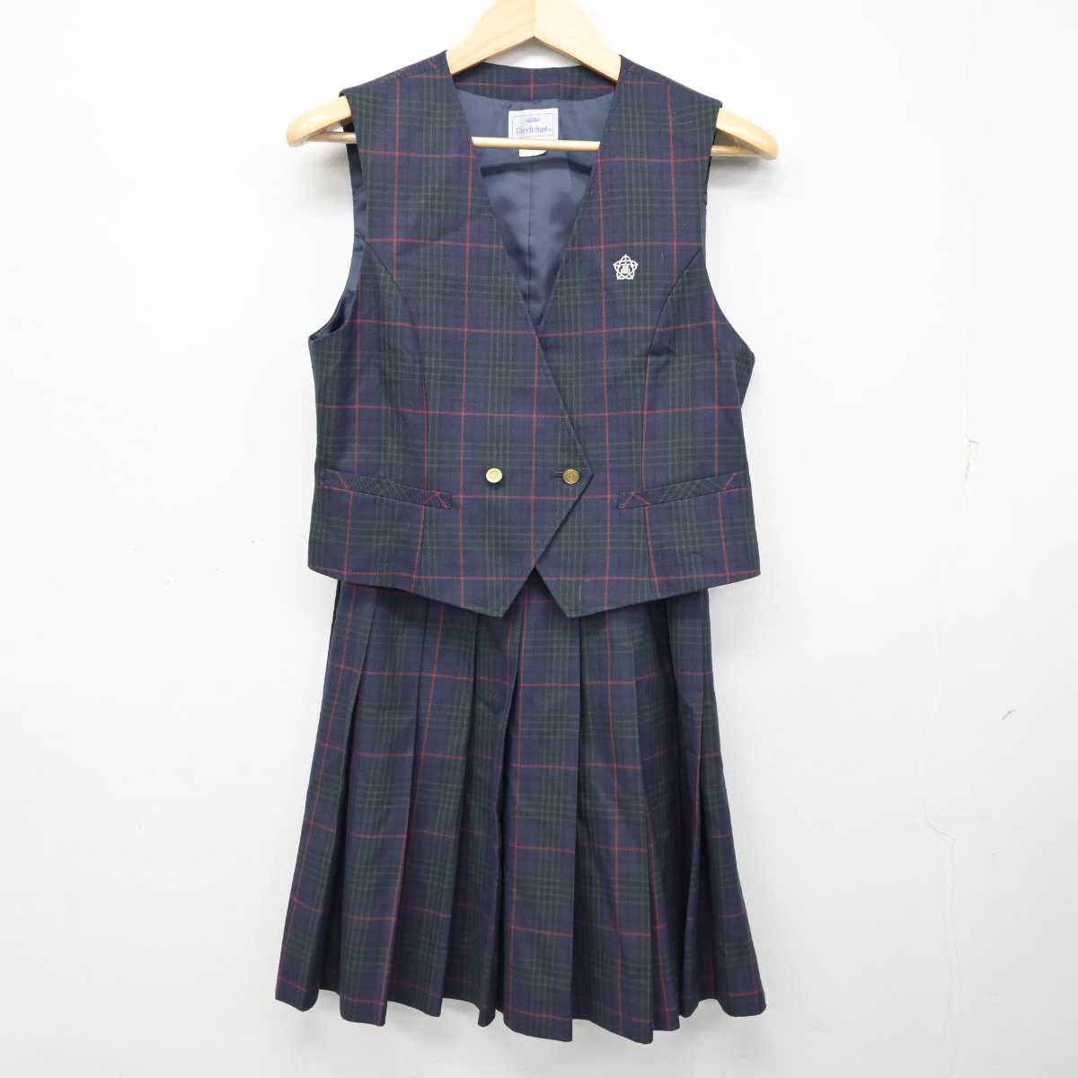 【中古】福岡県 筑紫中央高等学校 女子制服 4点 (ブレザー・ベスト・スカート) sf059643