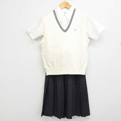 【中古】佐賀県 東明館中学校・高等学校 女子制服 3点 (ニットベスト・シャツ・スカート) sf059653