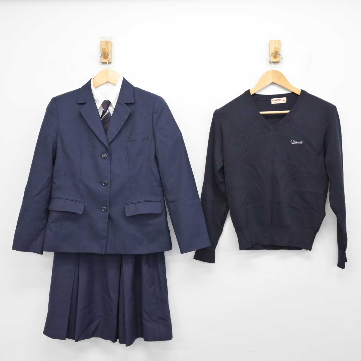 【中古】福岡県 筑紫高等学校/旧制服 女子制服 5点 (ブレザー・ニット・シャツ・スカート) sf059664