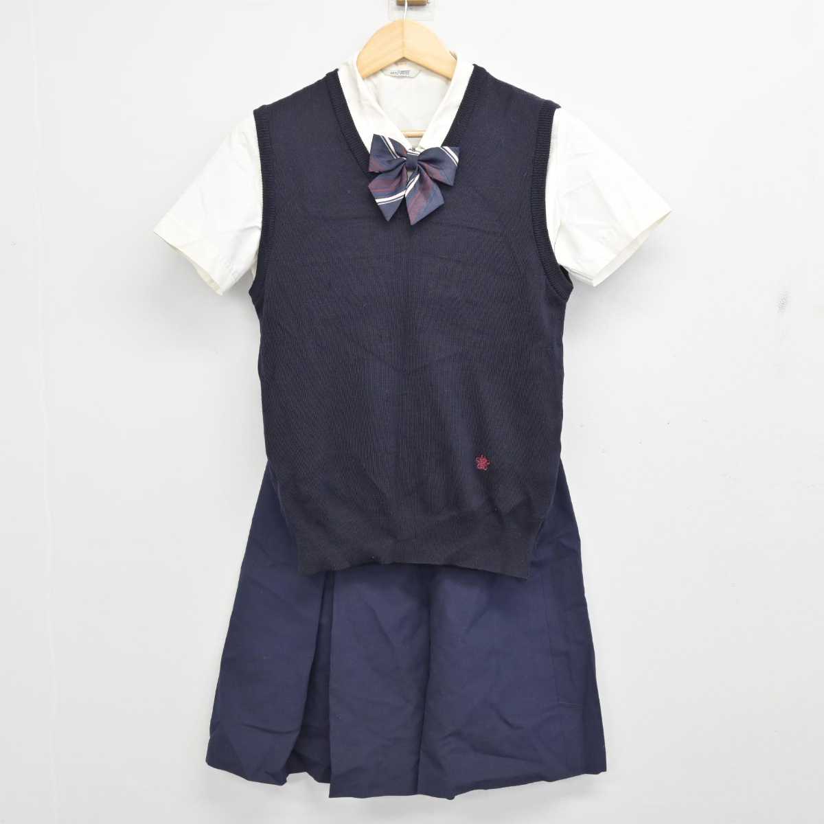 【中古】福岡県 筑紫高等学校/旧制服 女子制服 4点 (ニットベスト・シャツ・スカート) sf059665