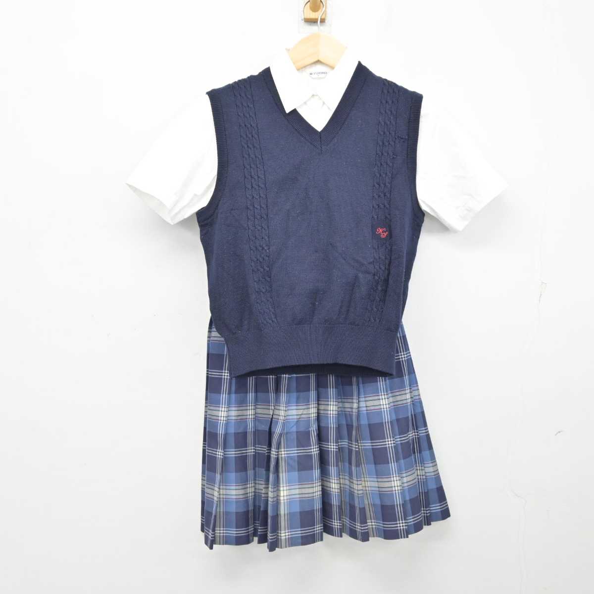 【中古】千葉県 木更津総合高等学校 女子制服 3点 (ニットベスト・シャツ・スカート) sf059729