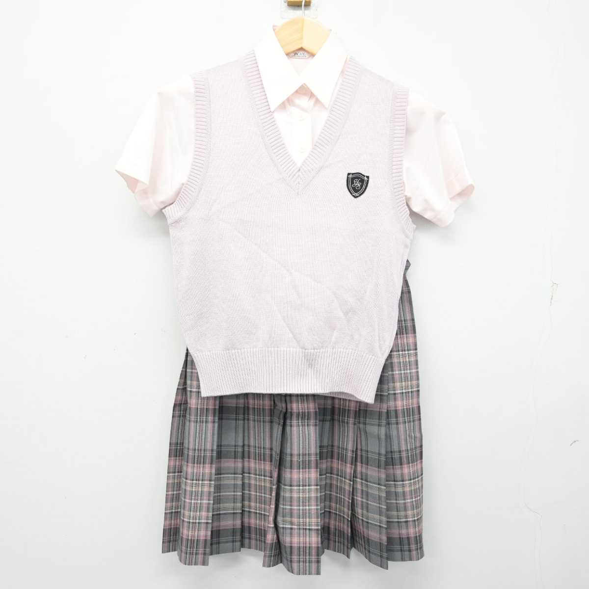 【中古】福岡県 大和青藍高等学校 女子制服 3点 (ニットベスト・シャツ・スカート) sf059807