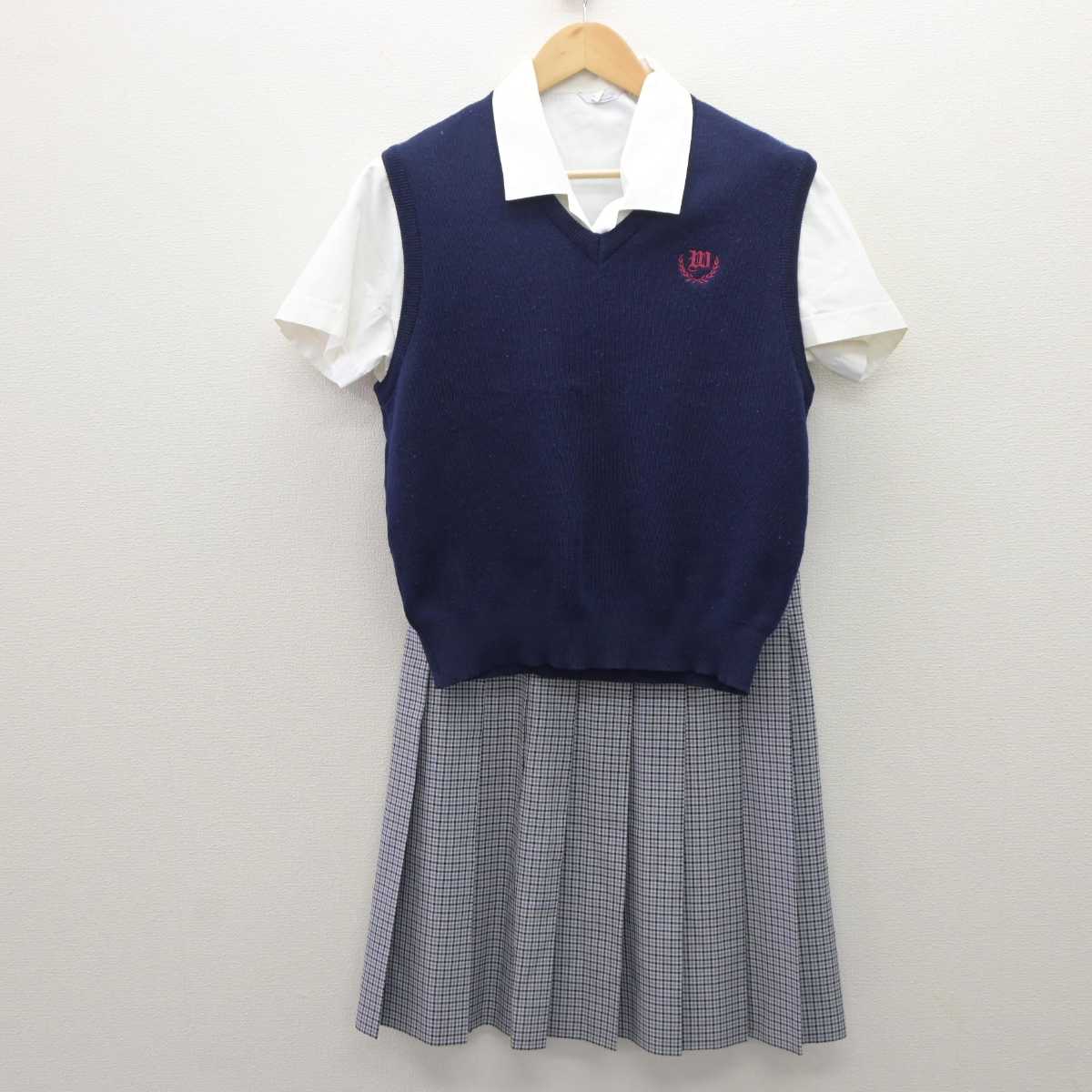 【中古】和歌山県 和歌山高等学校 女子制服 3点 (ニットベスト・シャツ・スカート) sf060003