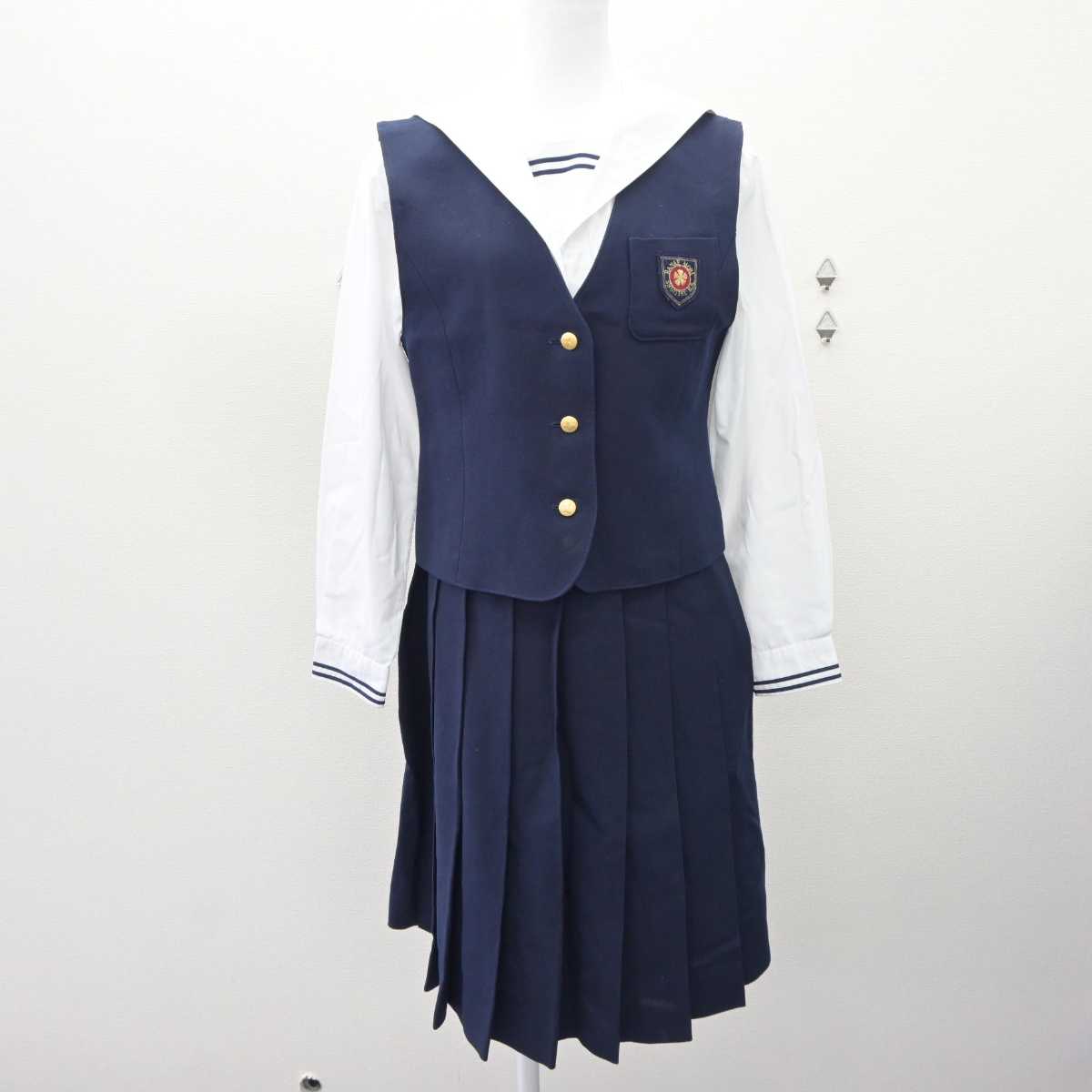 【中古】岡山県 就実高等学校 女子制服 4点 (ブレザー・シャツ・ベスト・スカート) sf060085