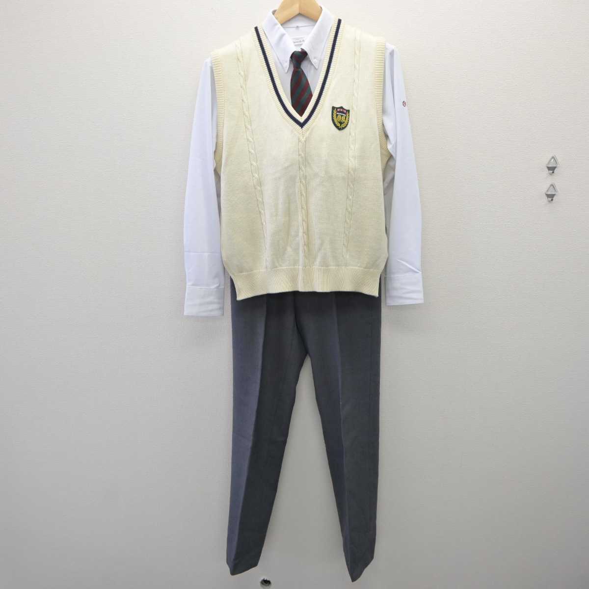 【中古】福岡県 折尾高等学校 男子制服 4点 (シャツ・ニットベスト・ズボン) sf060147