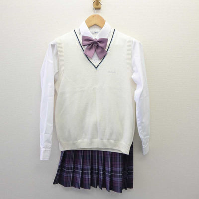 【中古】京都府 京都成章高等学校 女子制服 4点 (ニットベスト・シャツ・スカート) sf060317