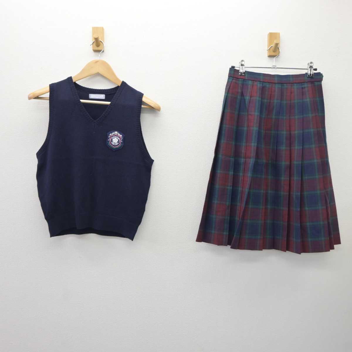 【中古】福岡県 筑陽学園高等学校 女子制服 2点 (ニットベスト・スカート) sf060406