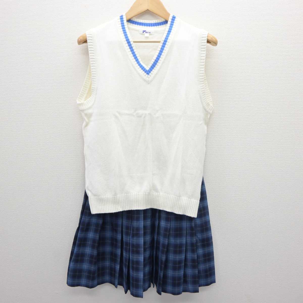 【中古】京都府 京都産業大学附属高等学校 女子制服 3点 (ニットベスト・ニットベスト・スカート) sf060479