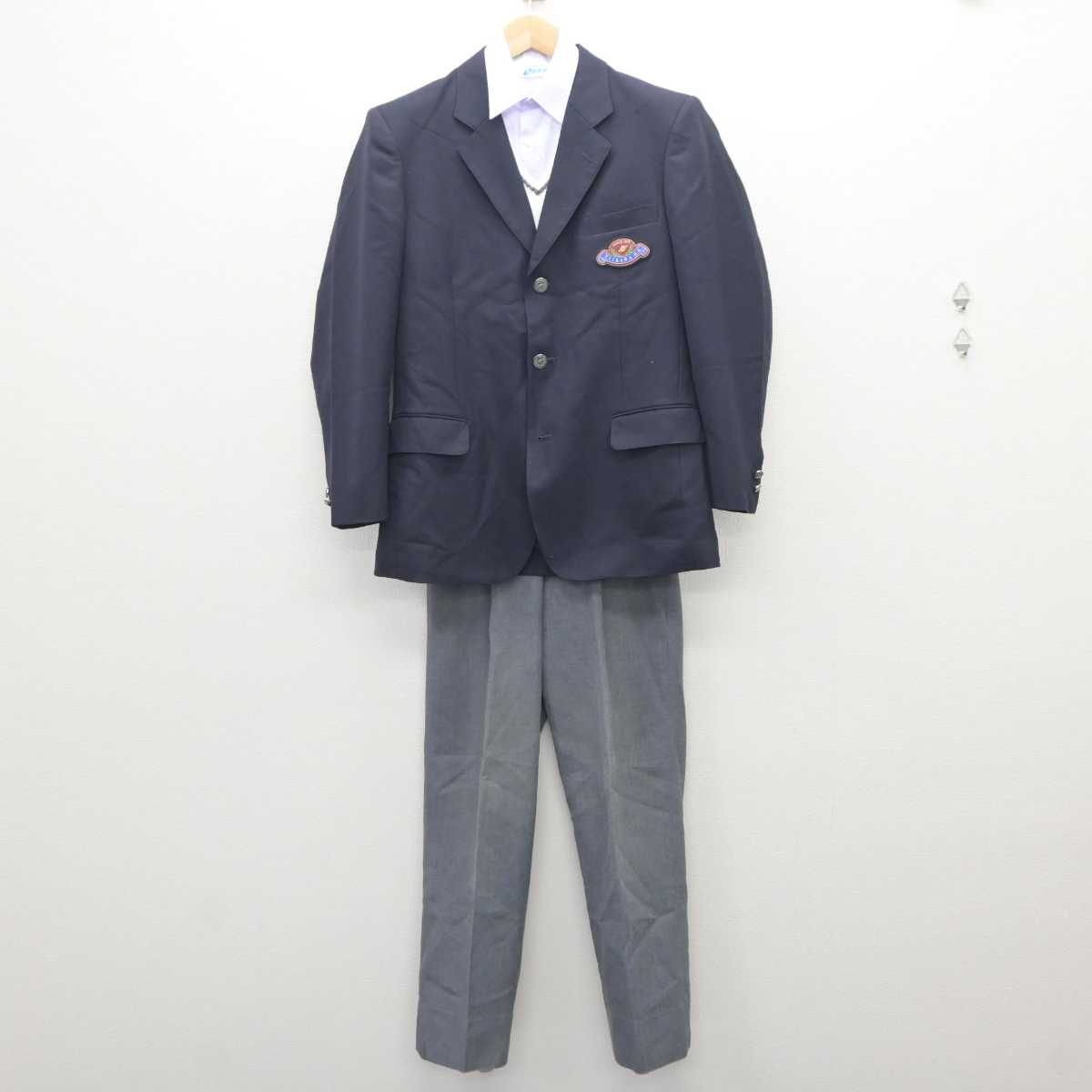 【中古】富山県 新川高等学校 男子制服 4点 (ブレザー・ニットベスト・シャツ・ズボン) sf060620