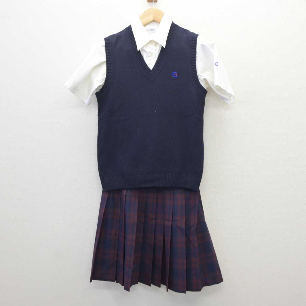 【中古】福島県 あさか開成高等学校 女子制服 3点 (ニットベスト・シャツ・スカート) sf060630