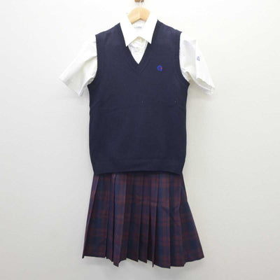 【中古】福島県 あさか開成高等学校 女子制服 3点 (ニットベスト・シャツ・スカート) sf060630