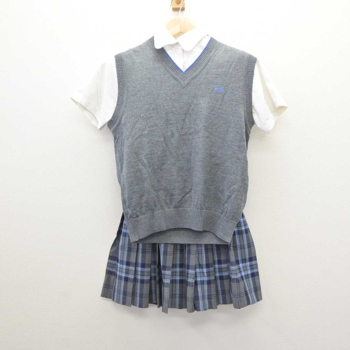 【中古】東京都 三田国際学園高等学校 女子制服 3点 (ニットベスト・シャツ・スカート) sf061101