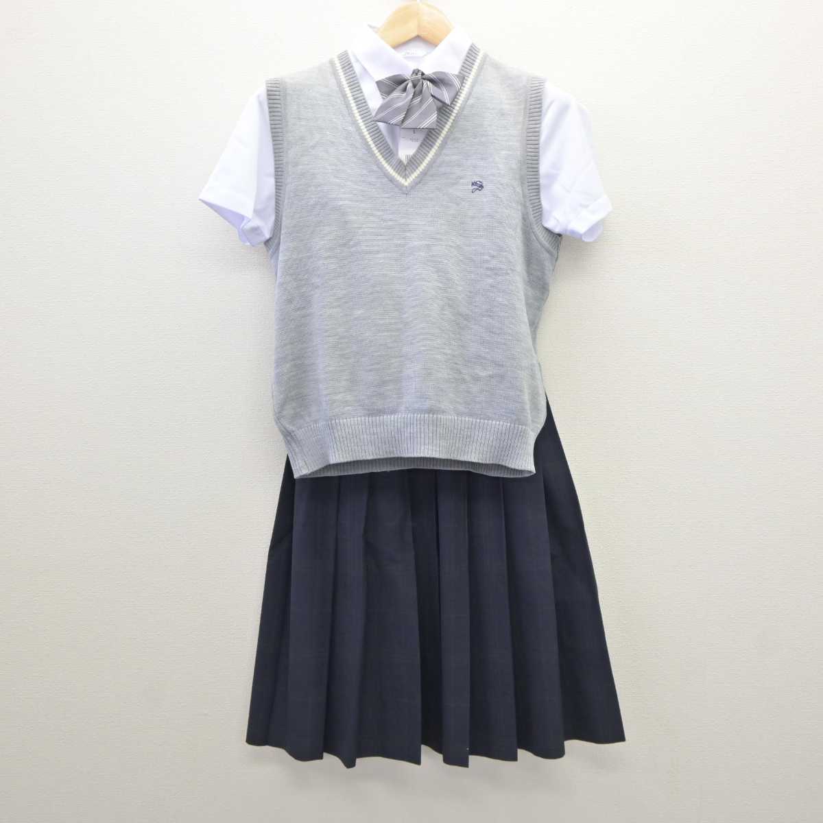 【中古】京都府 京都すばる高等学校 女子制服 4点 (ニットベスト・シャツ・スカート) sf061115