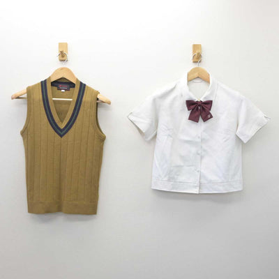 【中古】岡山県 岡山学芸館高等学校 女子制服 5点 (ニットベスト・シャツ・スカート) sf061165