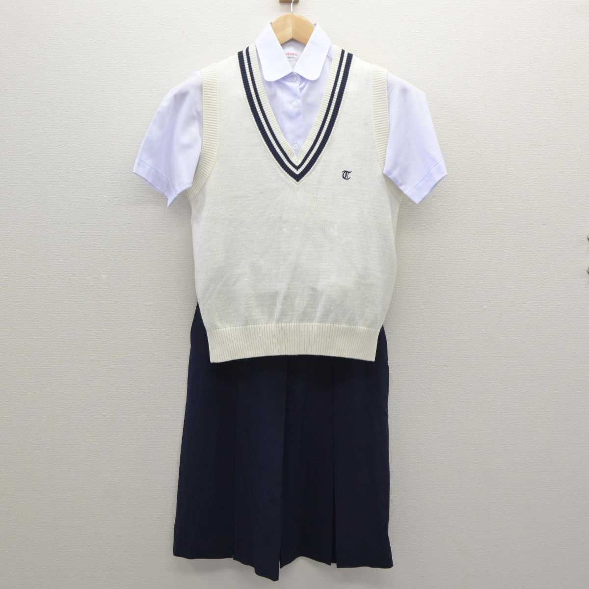 【中古】静岡県 浜松工業高等学校 女子制服 2点 (ニットベスト・シャツ・スカート) sf061209