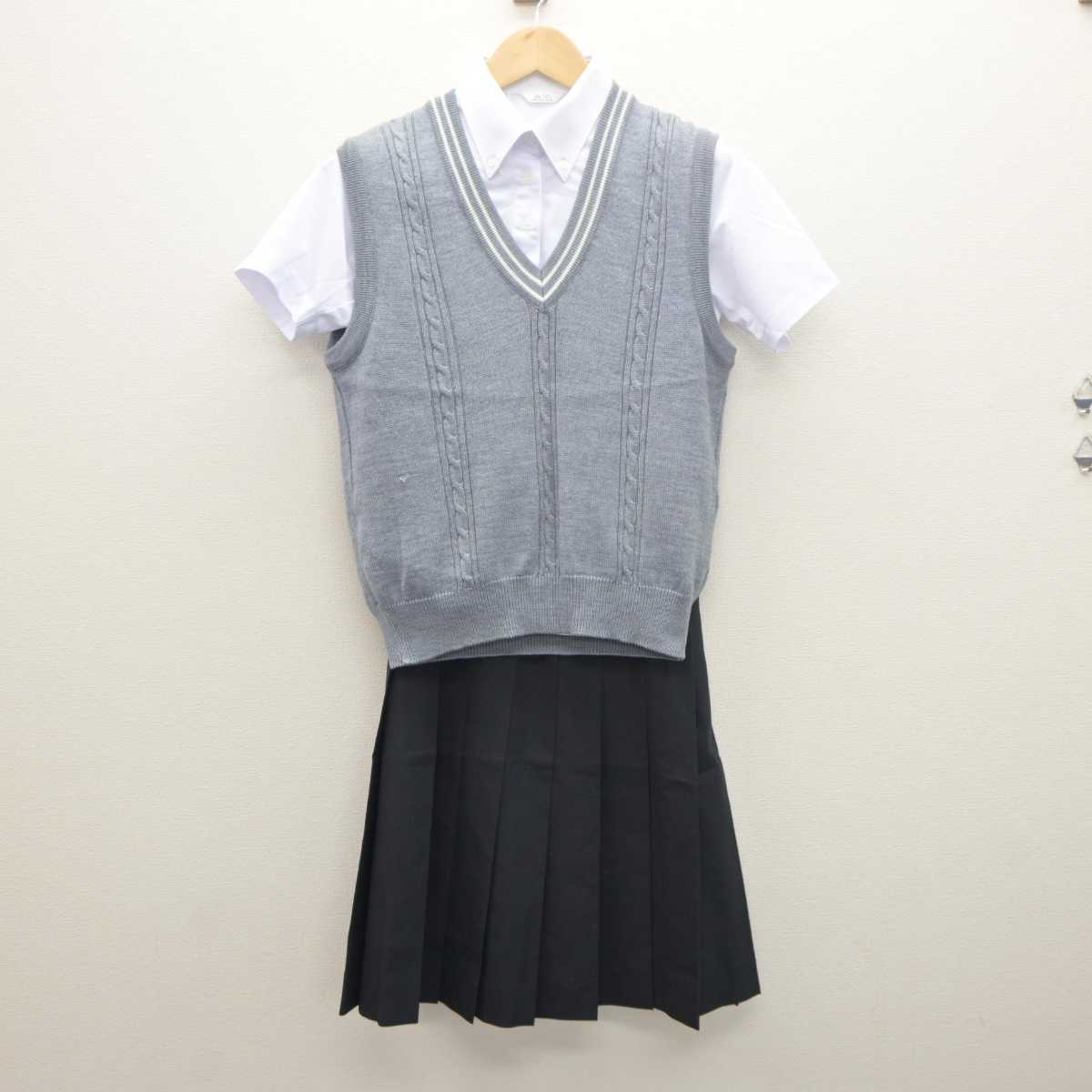 【中古】滋賀県 比叡山高等学校 女子制服 3点 (ニットベスト・シャツ・スカート) sf061443