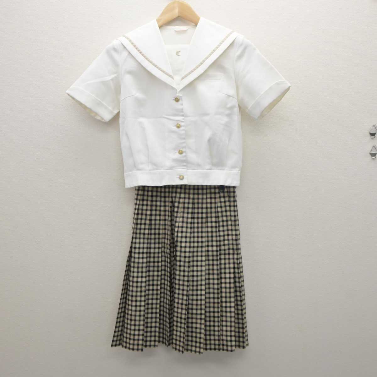 【中古】岡山県 津山商業高等学校 女子制服 2点 (シャツ・スカート) sf061464