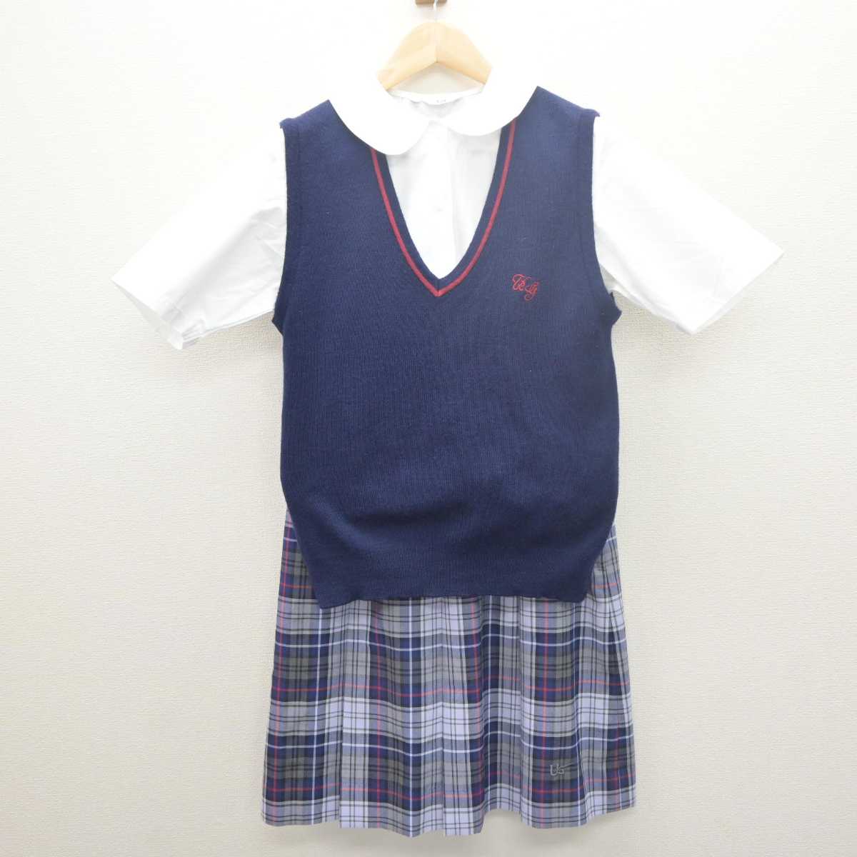 【中古】埼玉県 浦和学院高等学校 女子制服 3点 (ニットベスト・シャツ・スカート) sf061498