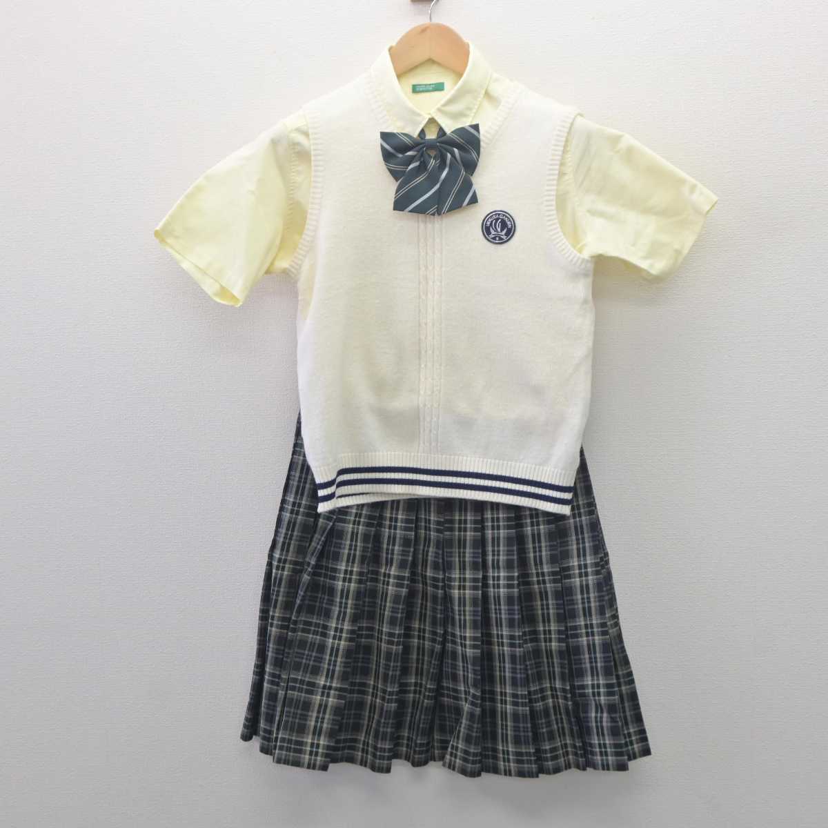 【中古】千葉県 植草学園大学附属高等学校 女子制服 4点 (ニットベスト・シャツ・スカート) sf061676